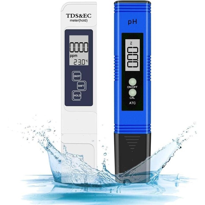 Set testare apa 4 in 1, pH si TDS digital, precizie inalta, multicolor