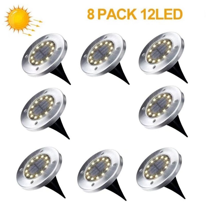 Соларни градински лампи 8 бр. 12 LED топло бяло IP65 600mAh 8x10h