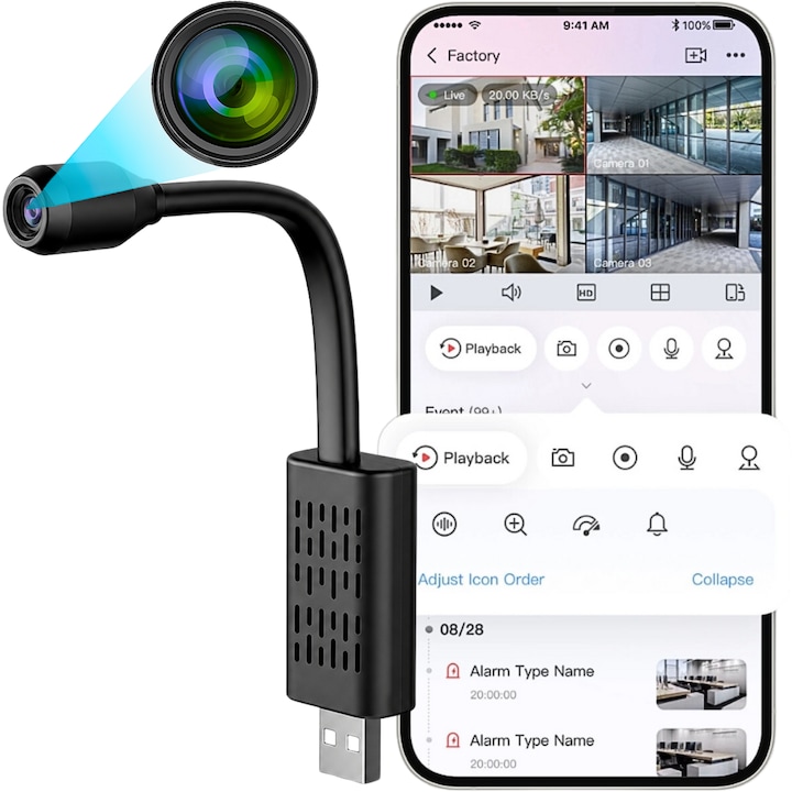Mini kamera WiFi Spreest U21, 120°, USB, 25x9x155mm