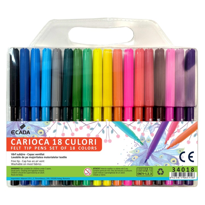Carioci Multicolor cu varf subtire, forma Rotunda Ecada® sku28