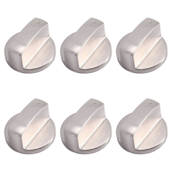 Set 6 butoane metalice pentru aragaz 6mm argintiu 39x8mm