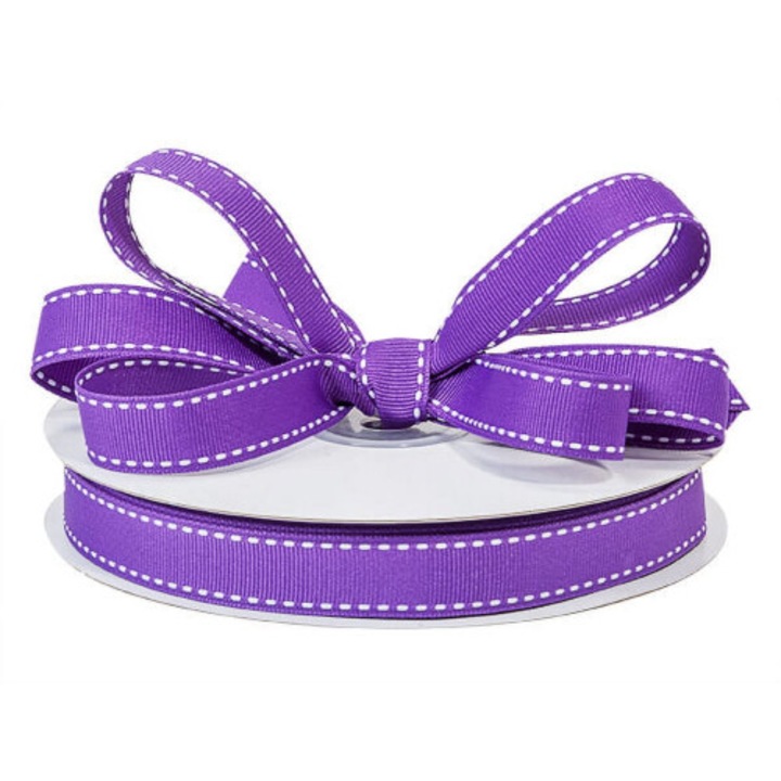 Lila grosgrain szalag fehér varrással 1.6x22.8m dekorációhoz és kézművességhez
