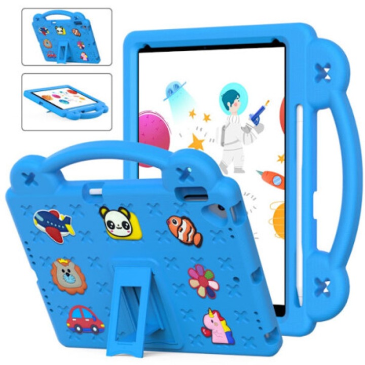 Ütésálló tablettok támasztékkal és fogantyúval, kék, 10.2 inch
