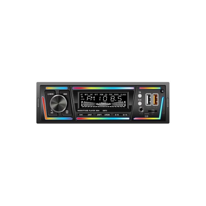 Autórádió Bluetooth 1 DIN, USB-C, kettős töltőport, többszínű, DSP, FM/AM, 18x7cm