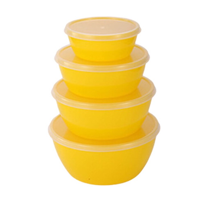 Set 4 boluri plastic cu capac, diverse dimensiuni, oval, transparent, 4 piese