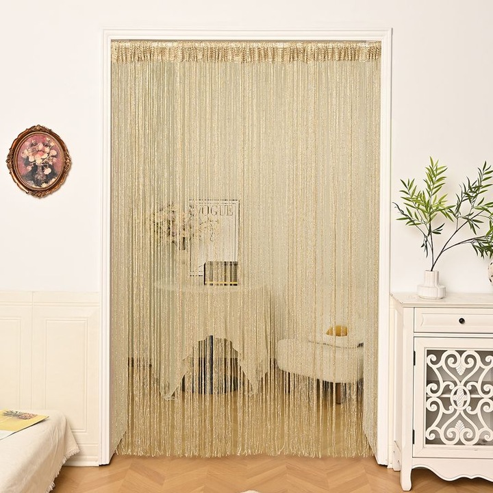 Gyöngyfüggöny, 100x200cm, poliészter ezüst flitterekkel, enyhén rugalmas