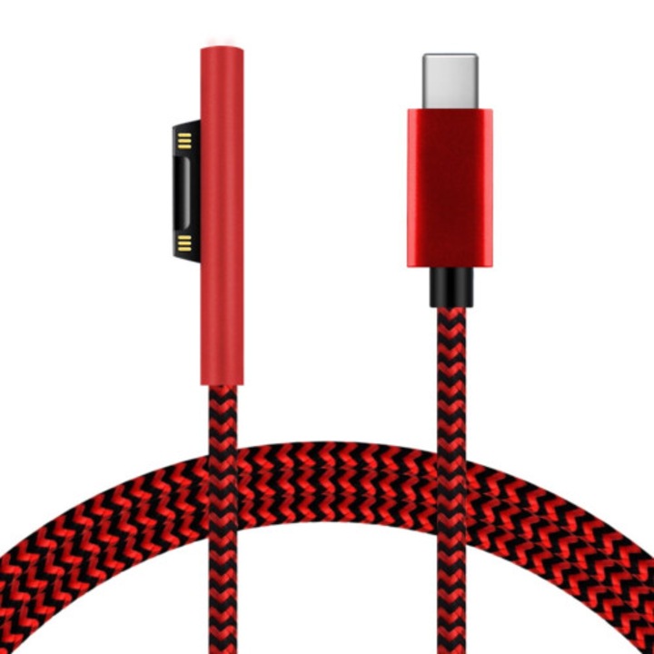 USB-C töltőkábel 15V 3A PD Surface Pro 3 4 5 6 7-hez, 180cm, fekete