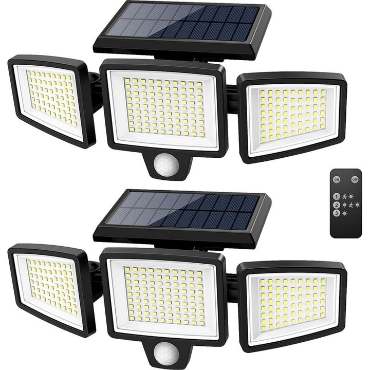 Външни соларни лампи 210 LED 2500 lm студено бяло IP65 2 бр. 27x8м