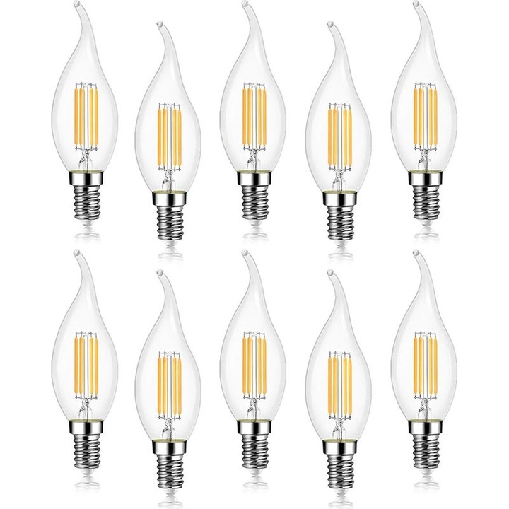 10 db LED filament izzó készlet 4W E14, meleg fehér, 470lm, 37x60mm