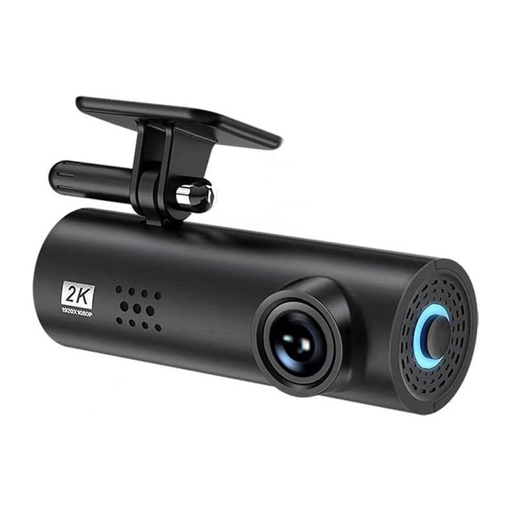 Autós kamera DVR 2K, HD lencse, Wi-Fi, fekete, kompakt