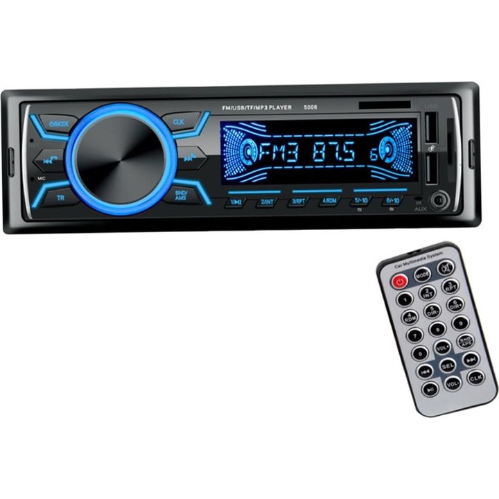 Autórádió, 4 csatornás, színes kijelző, távirányító, USB, SD, AUX, 12V