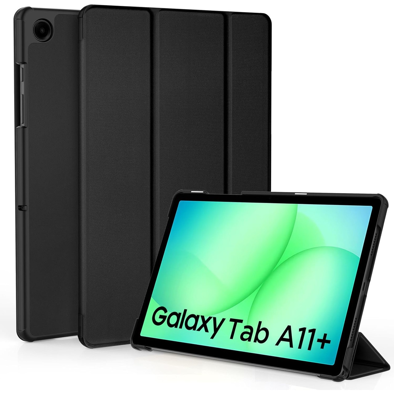 Husa tableta, pentru Galaxy Tab A11+ 11 inch, piele PU neagra, cu suport si functie sleep/wake