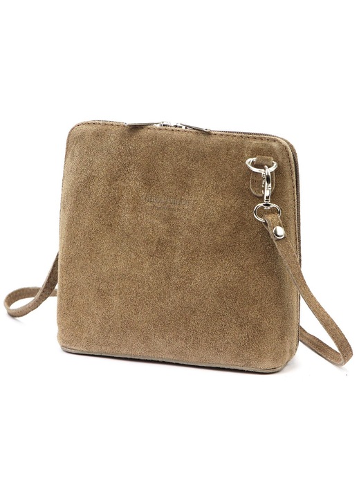 Geanta dama Barberinis listonoza mica piele naturala zamsz maro 20x15x5cm