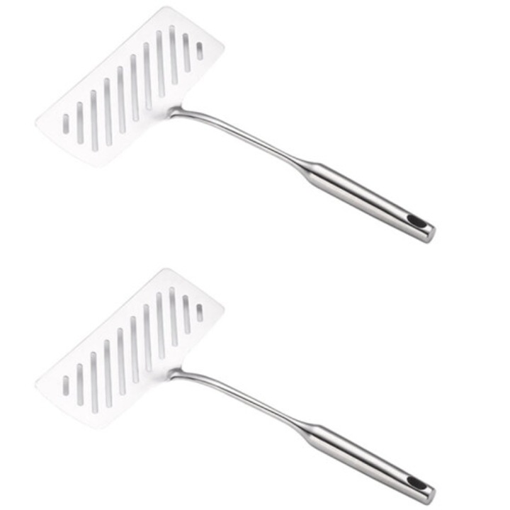 Set 2 spatule peste din otel inoxidabil, lata, 36.5x20cm, argintiu