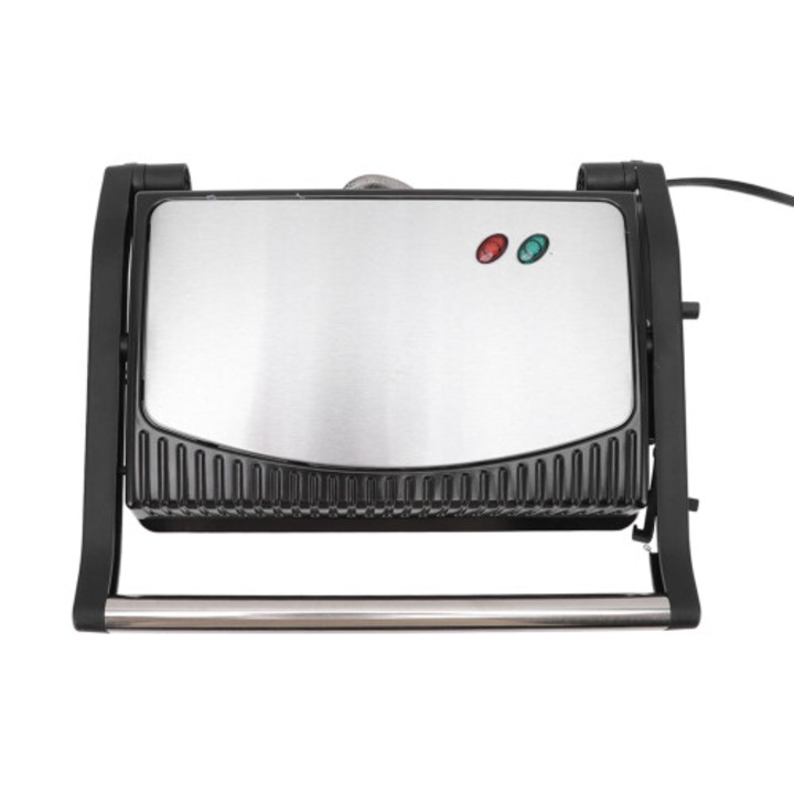 Aparat de sandwich, grill panini, placa antiaderenta, deschidere 180°, tava pentru scurgere, compact
