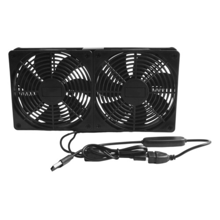 PC ventilátor 120x120x42mm USB 5V állítható fekete porálló szűrővel