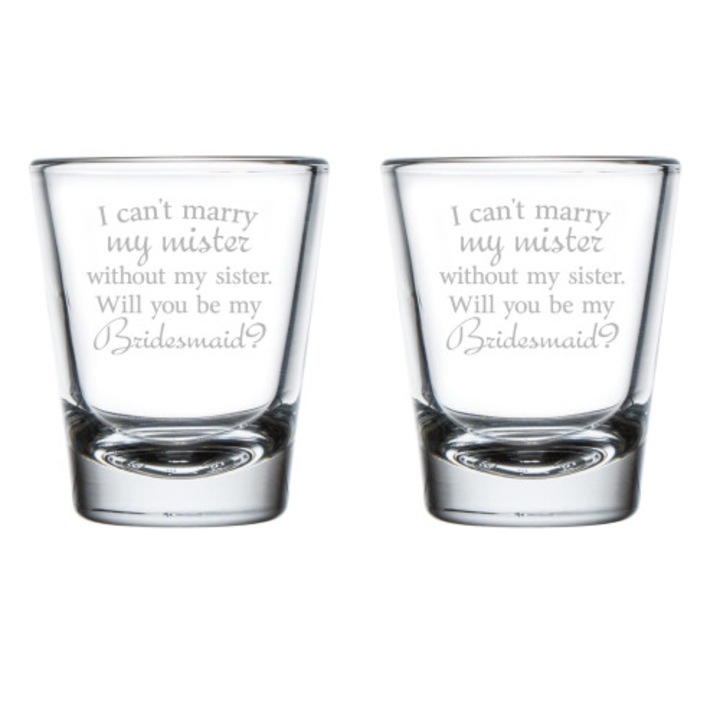 2 db 50 ml-es shot pohár szett, esküvői szöveg, fehér