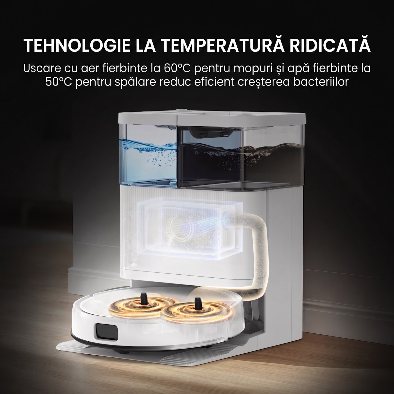 Robot Aspirator si Mop Teendow D63S ULTRA, Aspirare 10000Pa, Statie Auto-Golire, Navigatie Laser LDS, Autonomie 160 min, Rezervor 4L, Wi-Fi, Control Vocal