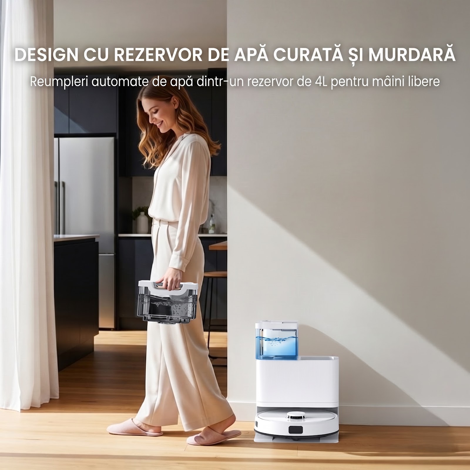 Robot Aspirator si Mop Teendow D63S ULTRA, Aspirare 10000Pa, Statie Auto-Golire, Navigatie Laser LDS, Autonomie 160 min, Rezervor 4L, Wi-Fi, Control Vocal