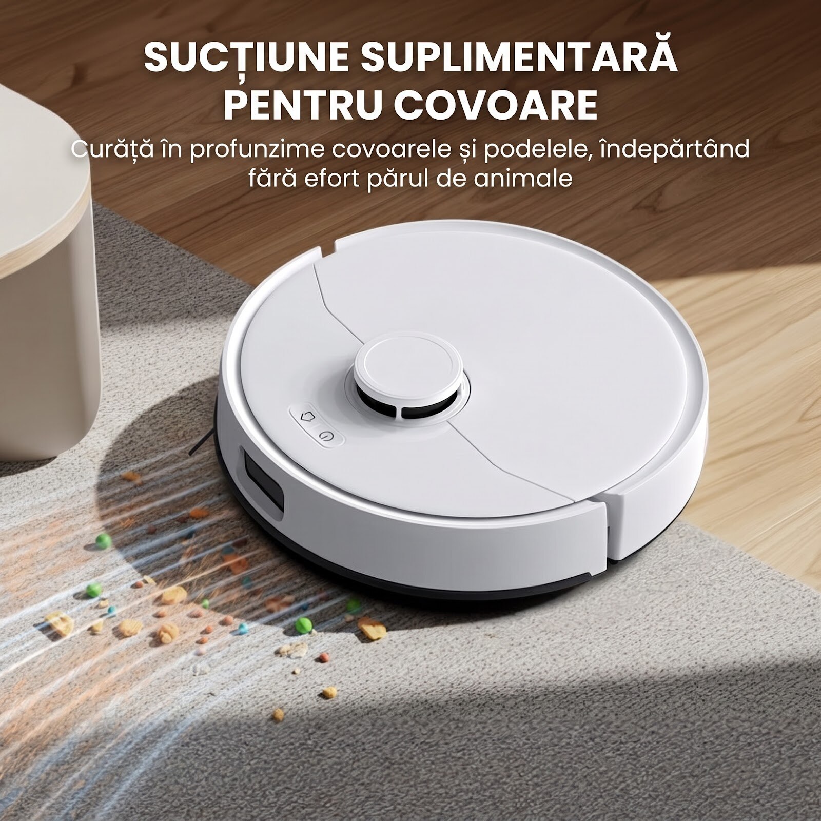 Robot Aspirator si Mop Teendow D63S ULTRA, Aspirare 10000Pa, Statie Auto-Golire, Navigatie Laser LDS, Autonomie 160 min, Rezervor 4L, Wi-Fi, Control Vocal