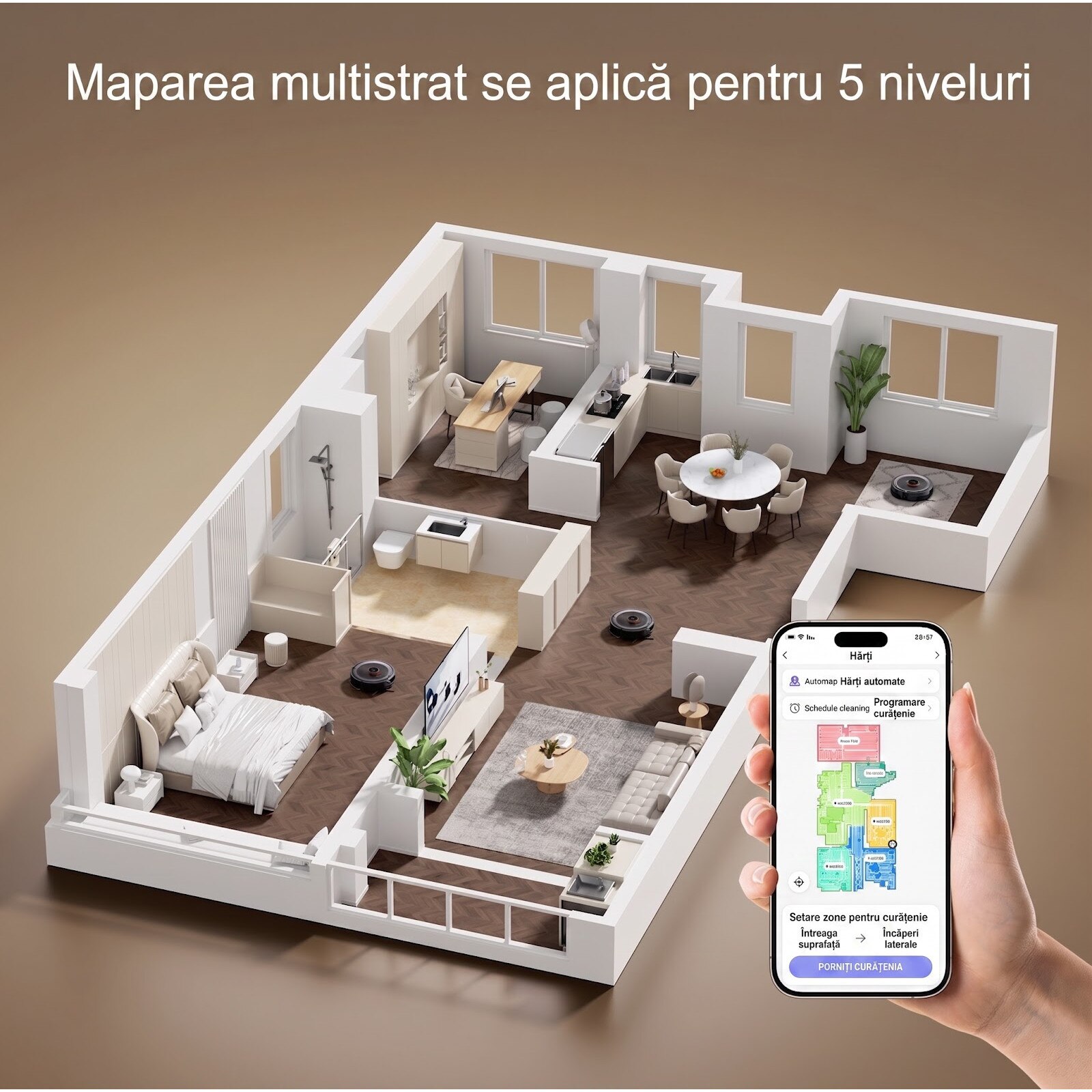 Robot Aspirator si Mop Teendow D10S, 5000Pa, Navigatie Laser LDS, Carpet Boost, Compatibil Tuya/Google/Alexa, Wi-Fi, Control Vocal