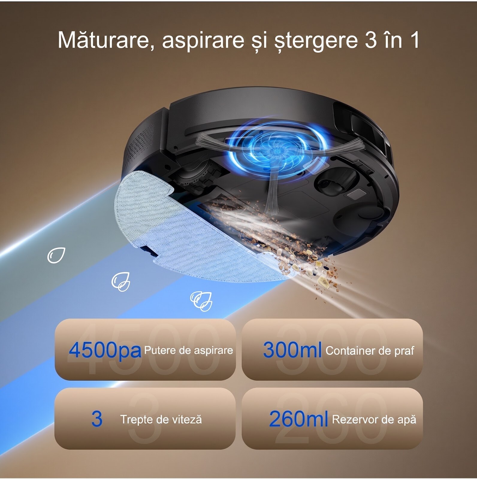 Robot Aspirator si Mop Teendow D10S, 5000Pa, Navigatie Laser LDS, Carpet Boost, Compatibil Tuya/Google/Alexa, Wi-Fi, Control Vocal