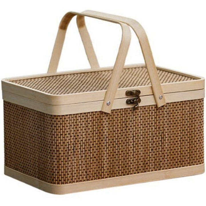 Bambusz piknik kosár barna tetővel 40x30x20cm