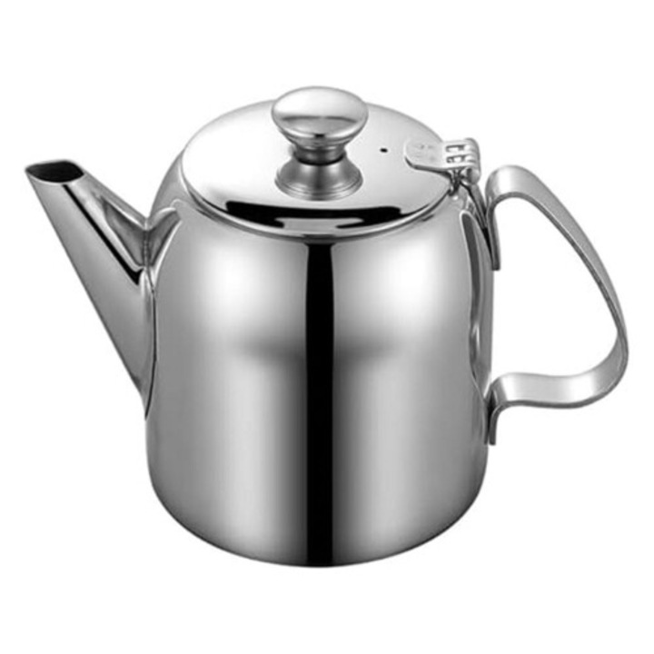 Rozsdamentes acél teáskanna, 600 ml űrtartalom, ívelt fedél, ezüst
