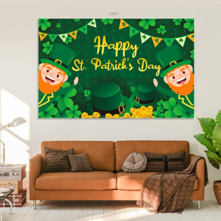 Banner decorativ pentru petrecere Ziua Sfantului Patrick, trifoi, multicolor, 180x115cm