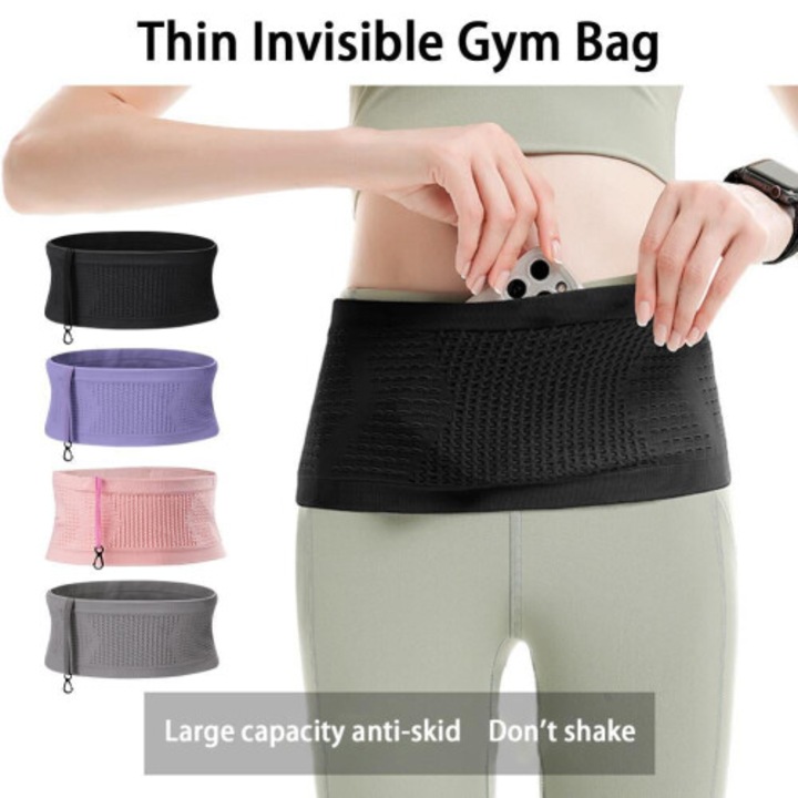 Sport övtáska, vékony láthatatlan öv, elasztikus nylon, fekete, univerzális méret