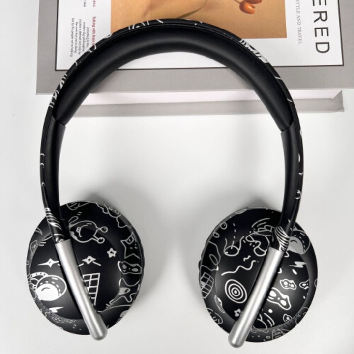 Univerzális Bluetooth fejhallgató, P7233, bőr, 40mm, fekete, 1m