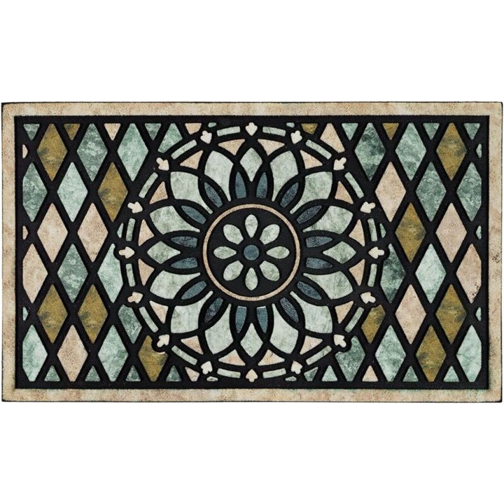 Bejárati szőnyeg 60x90cm ellenálló gumi virágmintás fekete