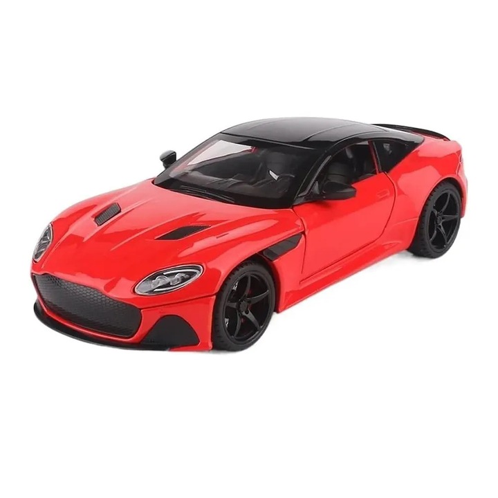 Fém Aston Martin DBS Superleggera autó, Die-Cast, 1:24, Fények, Hang, Hátrahúzható, Nyitható ajtók, Piros, Csomagolás nélkül
