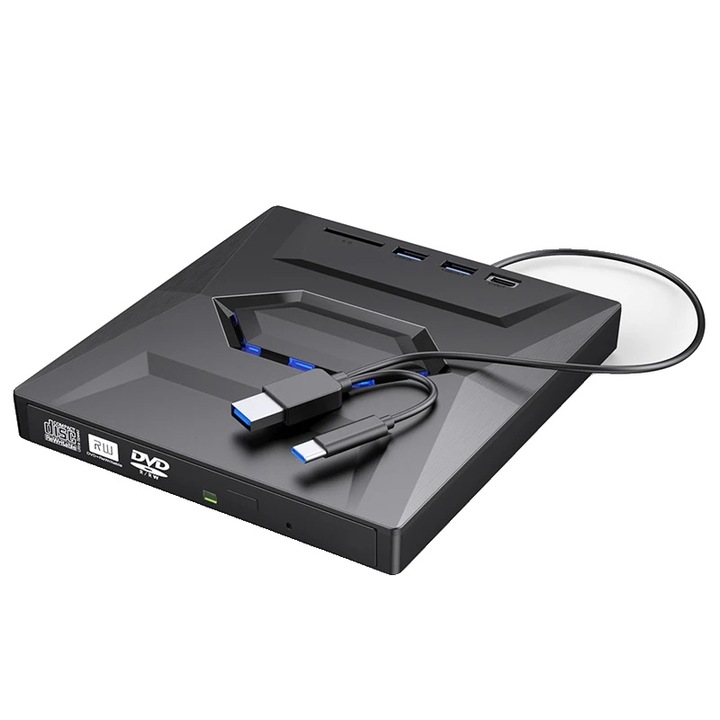 Külső optikai meghajtó, USB 3.0 Type-C, kompakt, 13.7x12.7x2cm