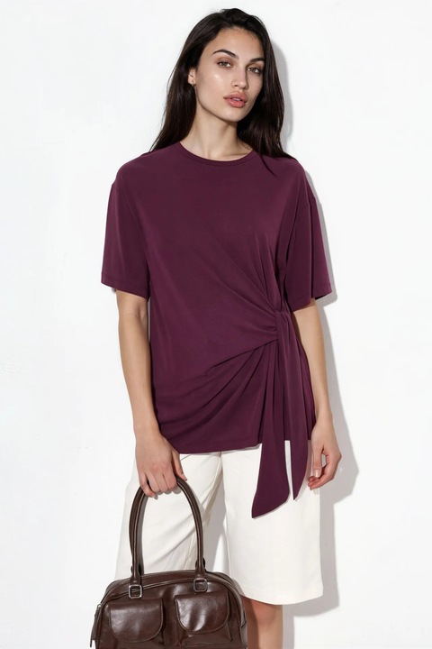 Bluza Busem, casual, decolteu rotund, detaliu asimetric, mov lavanda, jerseu din modal