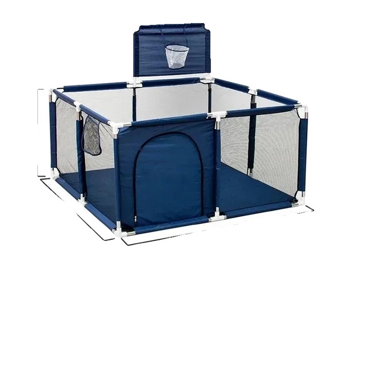 Детска кошара, дишаща мрежа, врата с цип, синя, квадратна, стандартни размери