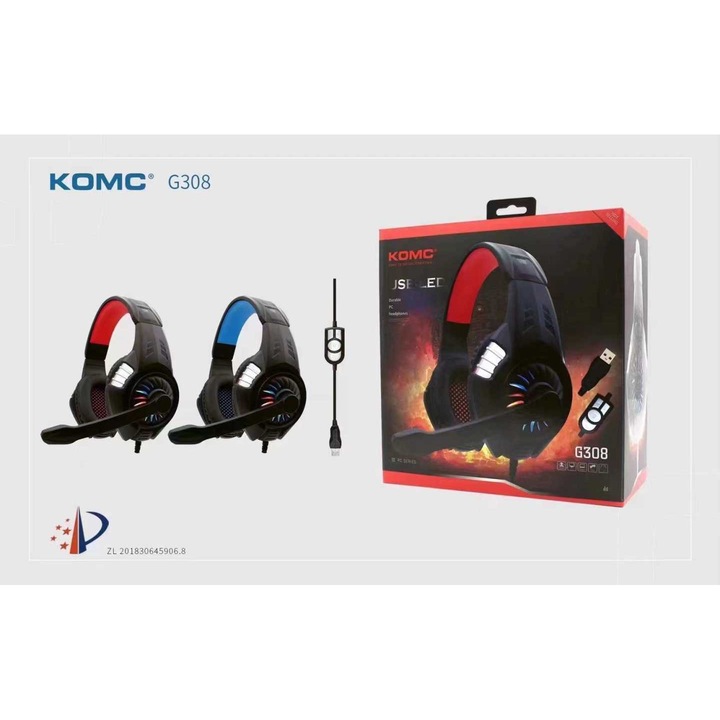Геймърски слушалки KOMC G321, регулируем микрофон, син, 2м