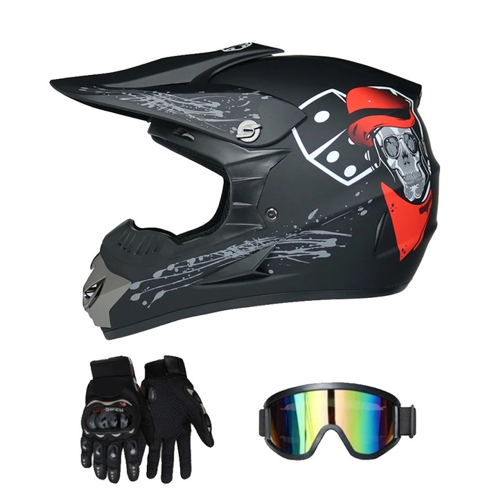 Teljes arcot fedő motoros sisak, kalóz koponya design, ellenálló, M méret