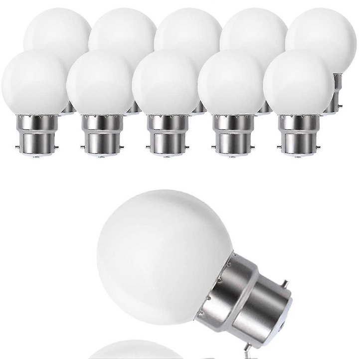 10 db G45 B22 LED izzó készlet, meleg fehér, 3W, 360 fokos szög, 180lm, matt, 6x11cm