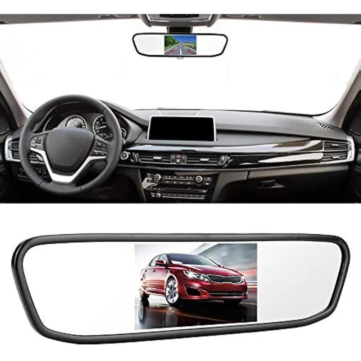 Monitor oglinda auto 4.3 inch, ecran TFT LCD, intrare video dubla, negru