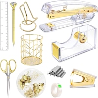 Set birou din acril, Axroad Mall, Accesorii scolare, 11 piese, Cu rigla, Creion, Design ergonomic, Prindere confortabila, Cadouri pentru copii, Cadouri de ziua de nastere, Cadouri de craciun, Metal, 167*160*109 mm, Multicolor