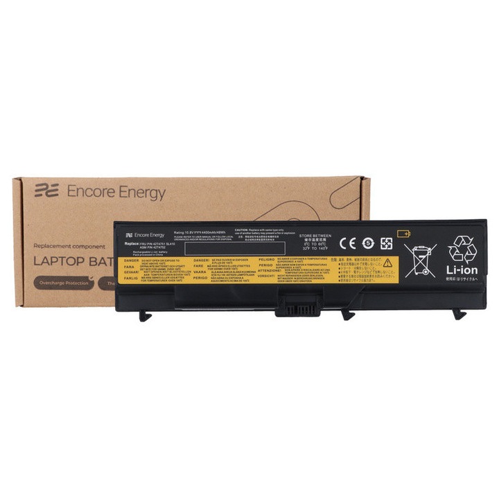 Encore Energy laptop akkumulátor Lenovo ThinkPad L412, L420, L510, L520, T410, T420, T510, T520, W510, W520, Edge E420, E520, SL410, SL510 modellekhez, 48Wh, 10.8V, 4400mAh, helyettesíti 42T4752, 42T4751, 42T4702, 42T4703, 42T4235, 57Y4185, 57Y4186