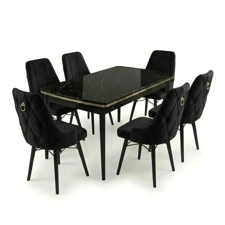 Set masa extensibila Leon Modella Neagra cu 6 scaune Negru