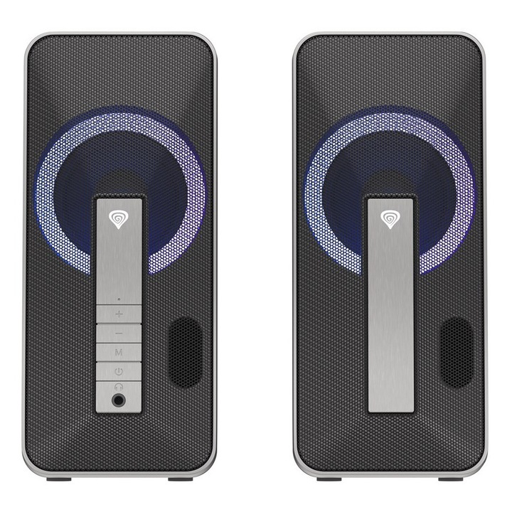 Natec Helium 100 BT RGB PC hangszórók 10W Bluetooth fekete ezüst 20x8.5x10.5cm