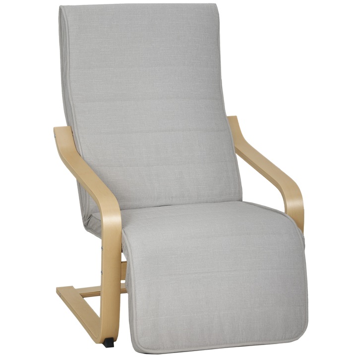 Relax fotel, HOMCOM, Nyírfa és Textil anyag, 66,5x94x100 cm, Világosszürke