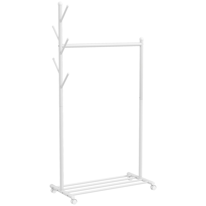 Mobil ruhaállvány kerekeken, HOMCOM, Fém, 86x43x171cm, Fehér