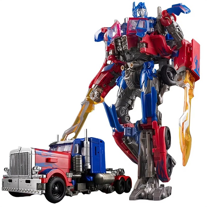 Transformers Optimus Prime robot figura, modellkészlet, átalakítható, tartós műanyag, 18 cm, 3 cserélhető fejet és 2 cserélhető fegyvert tartalmaz, ajándéknak is alkalmas