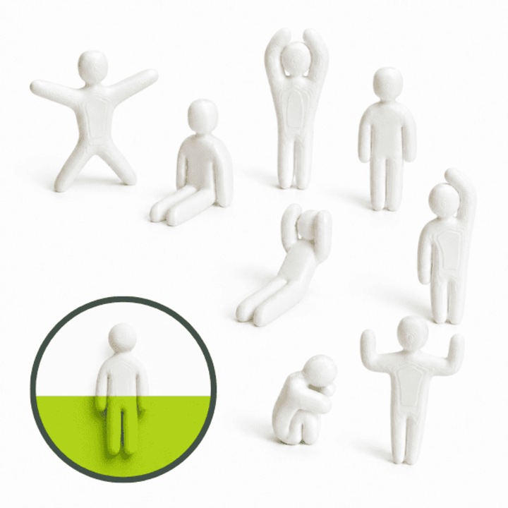 Set 8 figurine Meccha Chameleon, Hide and Seek Challenge, 8 pozitii, alb, plastic, printata 3D, 80x36x10 mm
