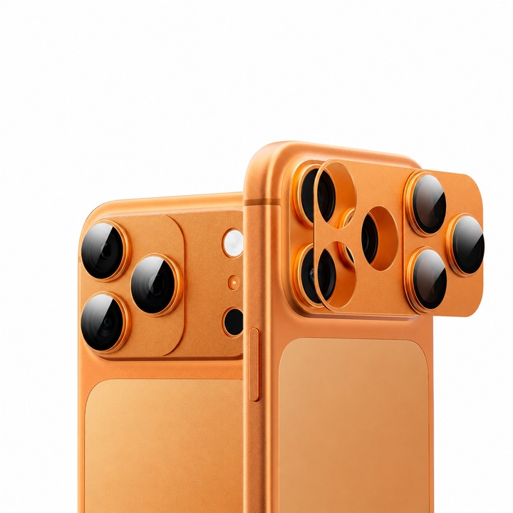 Protectie Camere Sticla Securizata Magnetica Compatibil Cu Apple iPhone 17 PRO MAX, HEYBINGO®, Full Cover, Protectie Completa, Ultra Rezistenta, Calitate Premium, Portocaliu