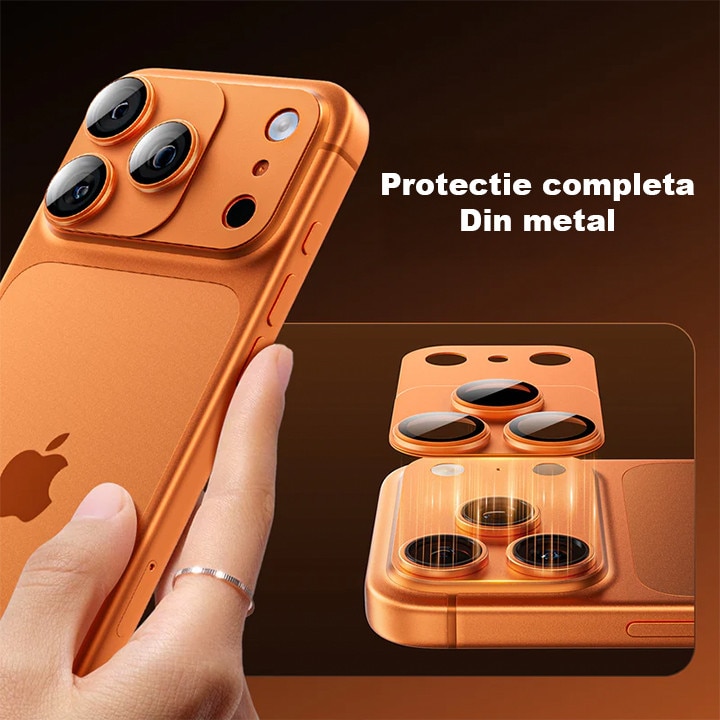 Protectie Camere Sticla Securizata Magnetica Compatibil Cu Apple iPhone 17 PRO MAX, HEYBINGO®, Full Cover, Protectie Completa, Ultra Rezistenta, Calitate Premium, Portocaliu